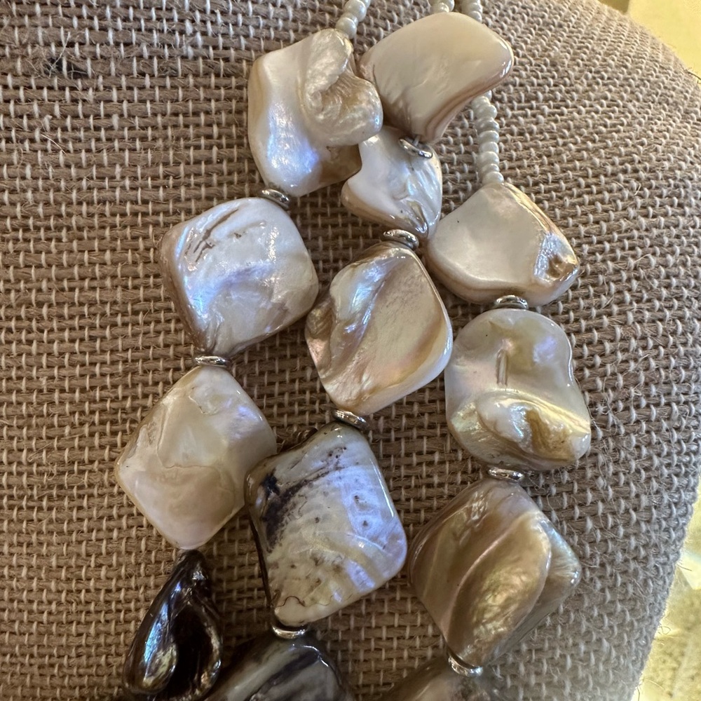 New York & Company Layered Shell Necklace - Cream and Brown - Picture 3 of 9